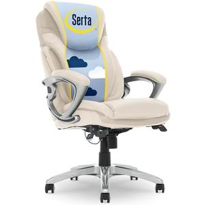 Serta Bryce Executive Office Chair - Ergonomic Computer Desk Chair with Patented AIR Lumbar Technology - Adjustable Height - Memory Foam Body Pillows - 360° Swivel Rolling Base - Bonded Leather - White