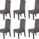 H.VERSAILTEX Velvet Dining Chair Covers Stretch Chair Covers for Dining Room Set of 6 Parson Chair Slipcovers Chair Protectors Covers Dining, Soft Thick Solid Velvet Fabric Washable, Grey