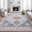 8x10 Area Rugs - Washable, Non-Slip Backing, Super Soft Thin Large Rug for Living Room, Nursery, Dining Room, Office - Vintage Neutral ( Blue/Beige , 8'x10') 