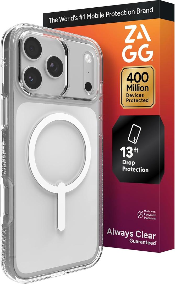 ZAGG Crystal Palace Case for iPhone 17 Pro Max - Clear, Drop Protection (13ft/4m), ClearGuard AntiYellowing & ScratchResistant, MagSafe & Wireless Charging Compatible