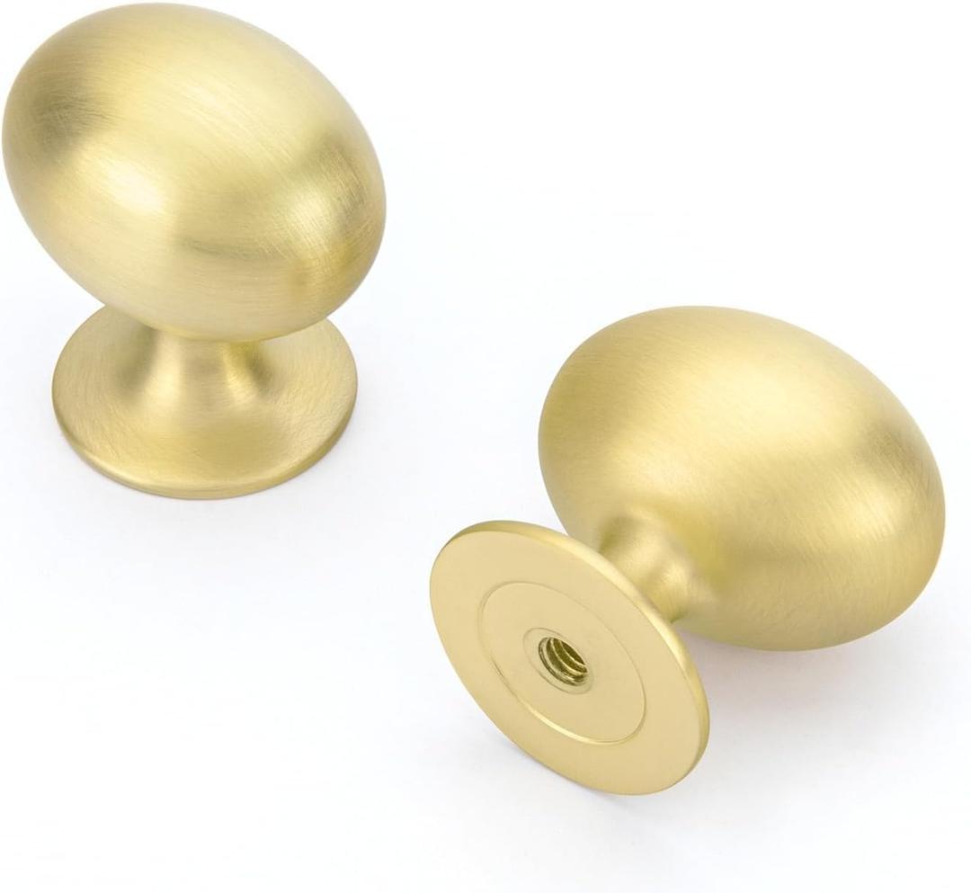 homdiy 20 Pack Solid Gold Cabinet Knobs 1-5/16 inch Oval Brushed Gold Drawer Knobs Kitchen Cabinet Handles for Cupboard Dresser