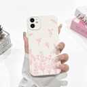 NITITOP Compatible with iPhone 12 Case Cute Flowers Floral Plant Pattern for Women Girls Trendy Slim Fit TPU Bumper Silicone Shockproof Full Camera Protection Cover - Pink and White
