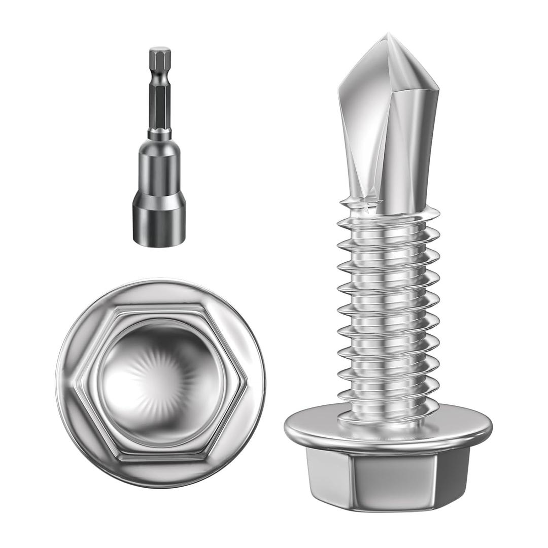 Wensilon (300Pcs) #83/4" Hex Washer Head Self Drilling Screws, 410 Stainless Steel Metal SheetScrewsTEK Screws, Sheet Metal Self Tapping Screws