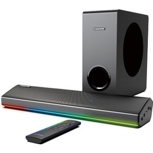 2.1 Channel RGB Gaming Soundbar Speaker with Subwoofer for TV and PC | Bluetooth Sound Bar with Dynamic LED Lights Sync to Music & Games HDMI ARC/Optical/AUX/USB