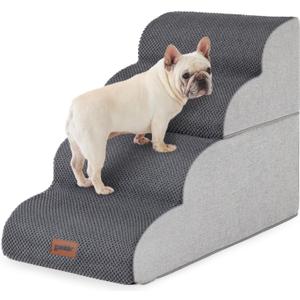 Dog Stairs Ramp for Bed 19.7" H - Pet Stairs for Small to Medium Dogs to Get on Bed and Couch, 35D Foam Dog Steps with Non-Slip Bottom Grey, 4 Steps