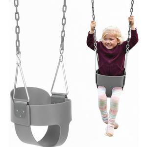 Eastern Jungle Gym Heavy-Duty High Back Full Bucket Toddler Swing Seat | Coated Swing Chains Fully Assembled | Green Swing Set Accessory (Gray)