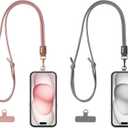EKAX 2 Pack Crossbody & Neck Phone Strap, Customizable Neck Strap with 0.5mm Removable Phone Tab, Hands-Free Holder for Phone Cases (Rose Pink+Ash Gray)