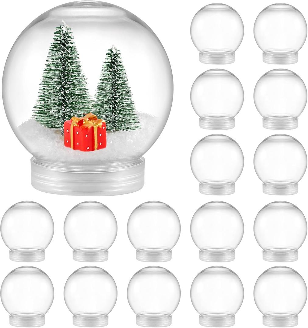 16 Pieces 3.6 Inch/91mm Plastic Snow Globe Clear Water Globe Fillable Snow Globe Ornaments with Screw Off Cap and Inner Plug for DIY Crafts Christmas Home Decoration