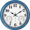 JENLYSTIME 16 Inch Blue Vintage Waterproof Indoor/Outdoor wall Clock with Thermometer & Hygrometer, Large Numerals & Silent Sweep Movement - Ideal for Porch, Garden, Pool, Bathroom