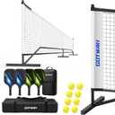 Pickleball Net System with 4 Lightweight Fiberglass Pickleball Paddles & Balls Outdoor Portable Pickleball Set with Net 22FT Regulation Size Weather Resistant for Badminton Driveway Backyard