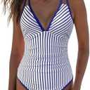 popvil Women's One Piece 2025 Tummy Control Swimsuits Neon Color Block Swimwear Deep V Neck Slimming Bathing Suit Size Large