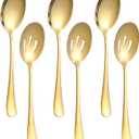 6 Pieces Serving Spoons Set, 8.7 Inch Serving Spoon, Includes 3 Server Spoon and 3 Slotted Spoons, Stainless Steel Buffet Banquet Large Utensils Cutlery Set for Kitchen, Gold