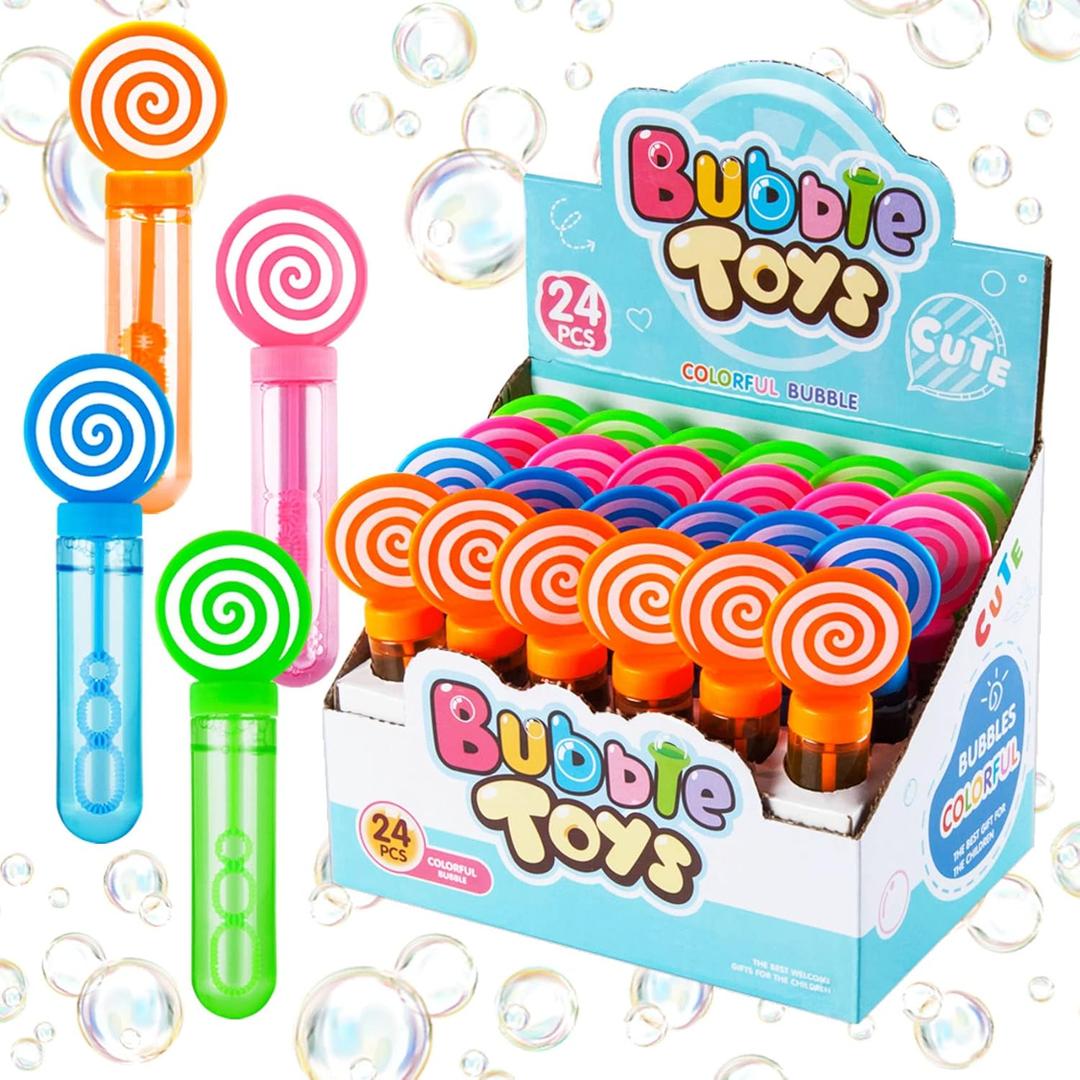 JOYYPOP 24 Pack Mini Bubble Wands Set 4 Colors for Kids Party Favors Bubble Wands Summer Gifts for Boys Girls Themed Birthday Party (Lollipop)