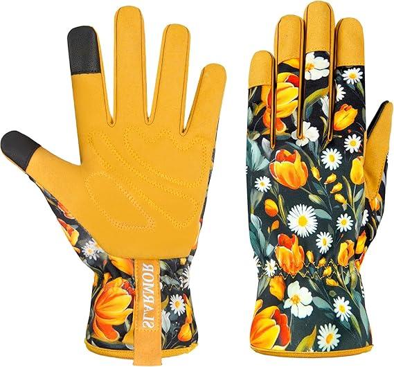 Leather-Gardening-Gloves for Women,Thorn-Proof Work-Gloves for Weeding,Digging,Planting,Pruning Yard Garden Gloves, Medium
