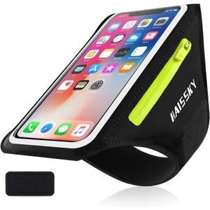 Phone Armband for Running Cell Phone Armband with Zipper Pocket for Earbuds Car Keys, Water Resistant Sport Armband for iPhone 16 15 12 11 Pro Galaxy S24 S20 Fit Up to 6.7'' with Phone Case