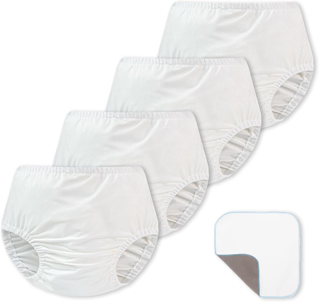 EZ Moms 4 Packs Soft Baby Diaper Covers for Girls Plastic Pants Reusable Swim Diaper Cover Portable Rubber Pants for Toddlers with Baby Washable Wipes Boys and Girls 5T Rubber Underwear for Toddlers, 5T