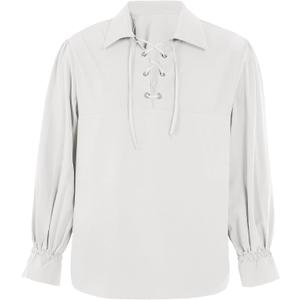 Karlywindow Men's Medieval Pirate Shirts Lace Up Stand Collar Wide Cuff Halloween Costume Shirt Tops