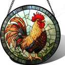 Stained Glass Window Hanging - Rooster Suncatcher for Doors Garden Patio Retro Colored Chicken Sun Catchers Decor Christmas Mother's Day Birthday Gifts for Women Men Mom Nana Friend 6.3 in