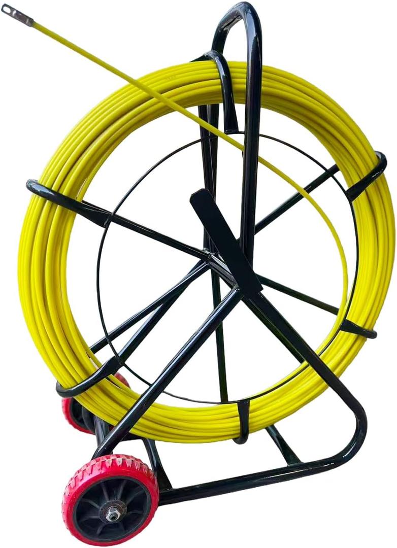 5/16Iin Fiberglass Fish Tape 328ft with Brake System & Movable Stand Duct Rodder Fish Tape Pulling Tool Heavy-Duty electrical conduit for Conduit Wire Pulling【8mm x 100m 】