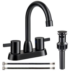 WRISIN Bathroom Sink Faucet, Bathroom Faucets for Sink 3 Hole with Pop-up Drain and Supply Lines, Stainless Steel 2 Handle Centerset Faucet (Matte Black)