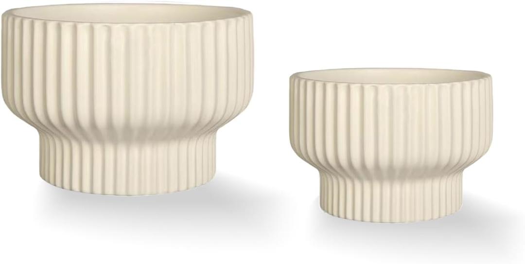 Puoyik 2 Piece Set of Flower Pots 8/6 inches, Ceramic Flower Pots with Drainage Holes, Indoor and Outdoor Plant Flower Planter (7.8/5.9)