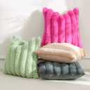 OTOSTAR Hot Pink Faux Rabbit Fur Throw Pillow Cover 18x18 Inch Soft Cozy Plush Striped Pillowcase Cushion Cover with Velvet Back for Sofa Couch Bed Living Room
