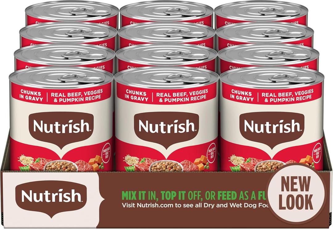 Nutrish Real Beef & Veggies Recipe Whole Health Blend Chunks in Gravy Wet Dog Food, 13 oz. Can, 12 Count