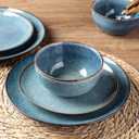 AmorArc Ceramic Dinnerware Sets for 8, 24 Pieces Handpainted Plates and Bowls Set, Scratch Resistant Stoneware Dishes Set, Dishwasher & Microwave Safe, Ceylon Blue