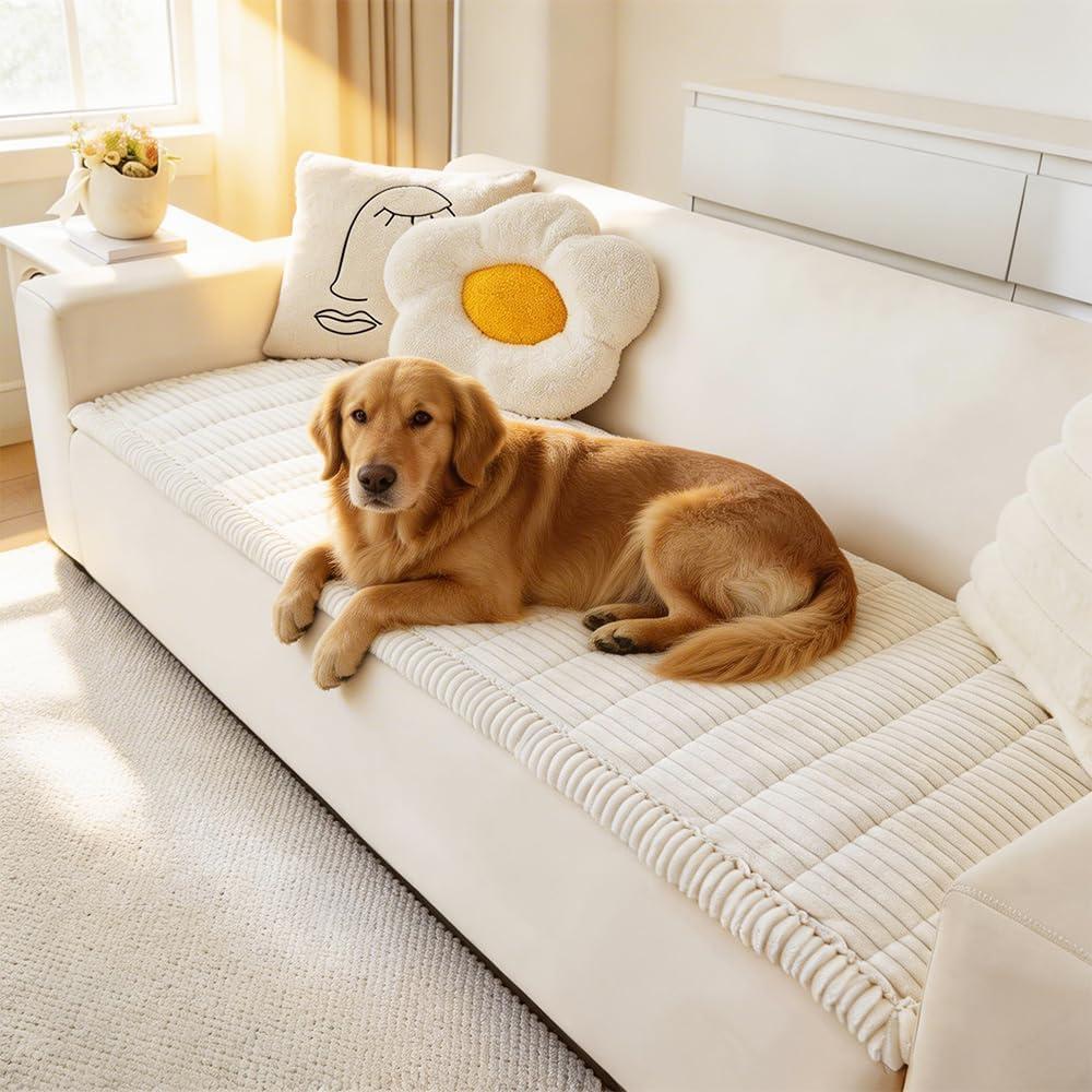 Awjcsv Couch Cover for Dogs Washable, Fuzzy Pet Couch Covers for 3 Cushion Sofa Pet Friendly, Non Slip Sofa Cover (White, 27.6" x 59"/70 x 150cm)