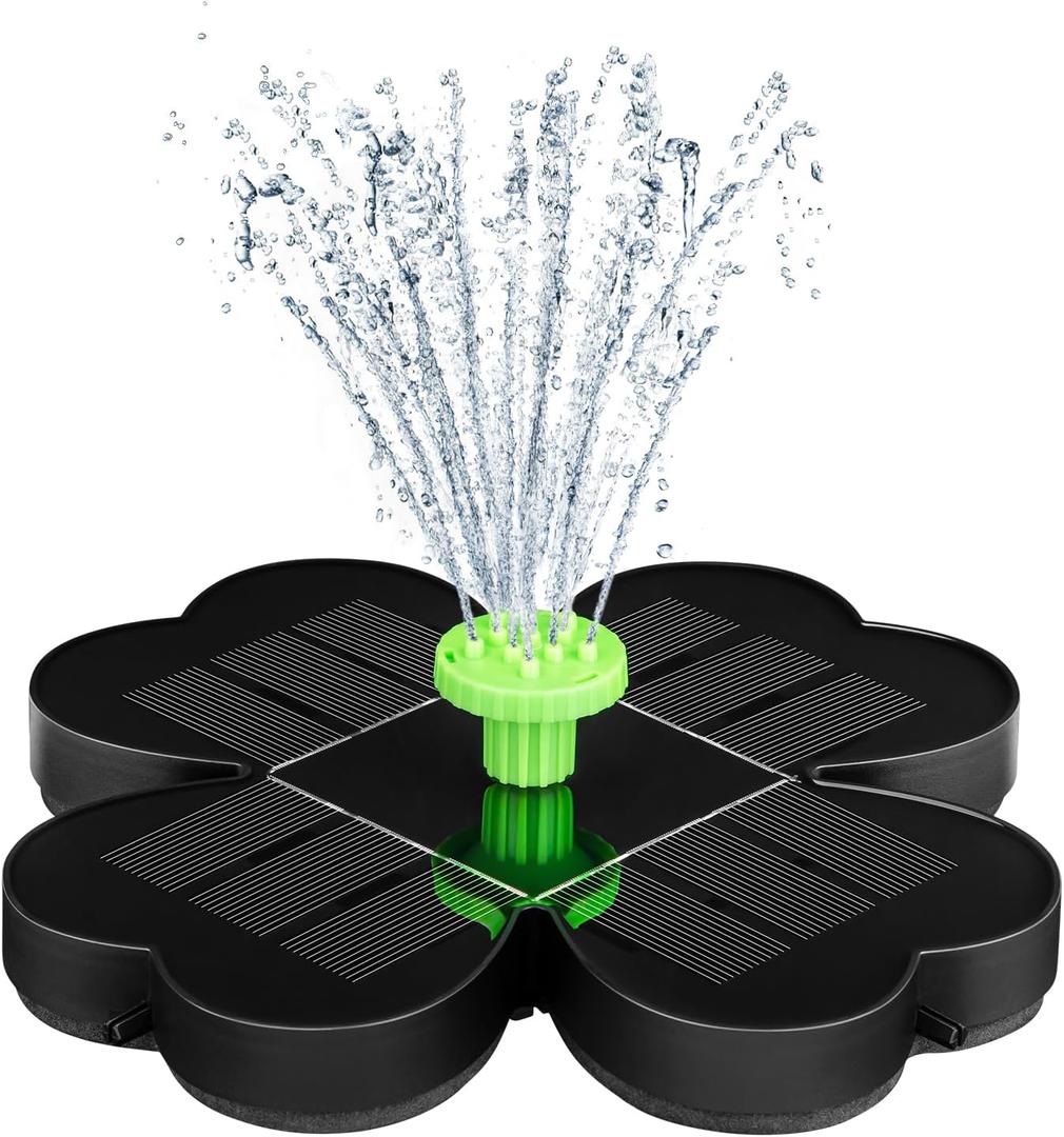 3.5W Solar Bird Bath Fountain Solar Fountain, 2024 Upgrade Outdoor Water Fountain,Solar Water Pump with Four-leaf Clover Design, 4 Fixed Rods & 8 Green Nozzles Fountain for Garden, Pool, Pond