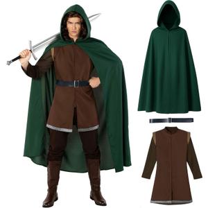 Morph Lord Medieval Costume Men With Tunic and Cloak, Renaissance Costume Mens Halloween Costumes For Mens Medieval Cloak (Large)