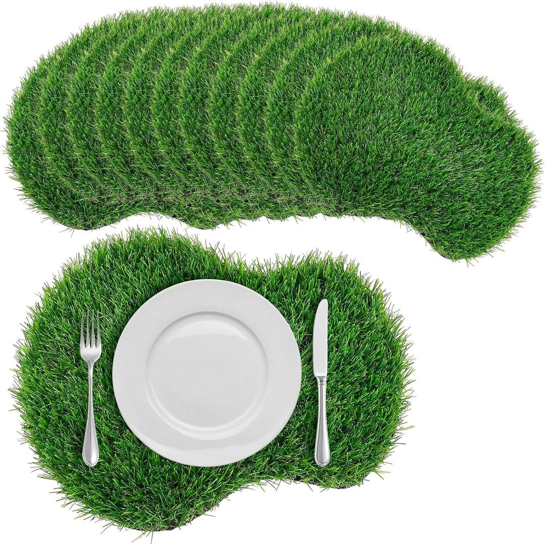 12 Pcs Golf Artificial Grass Mat Placemats for Golf Party Decorations Centerpieces for Table Green Fake Grass Tiles Placemats Birthday Party Decorations for Wedding Baby Shower