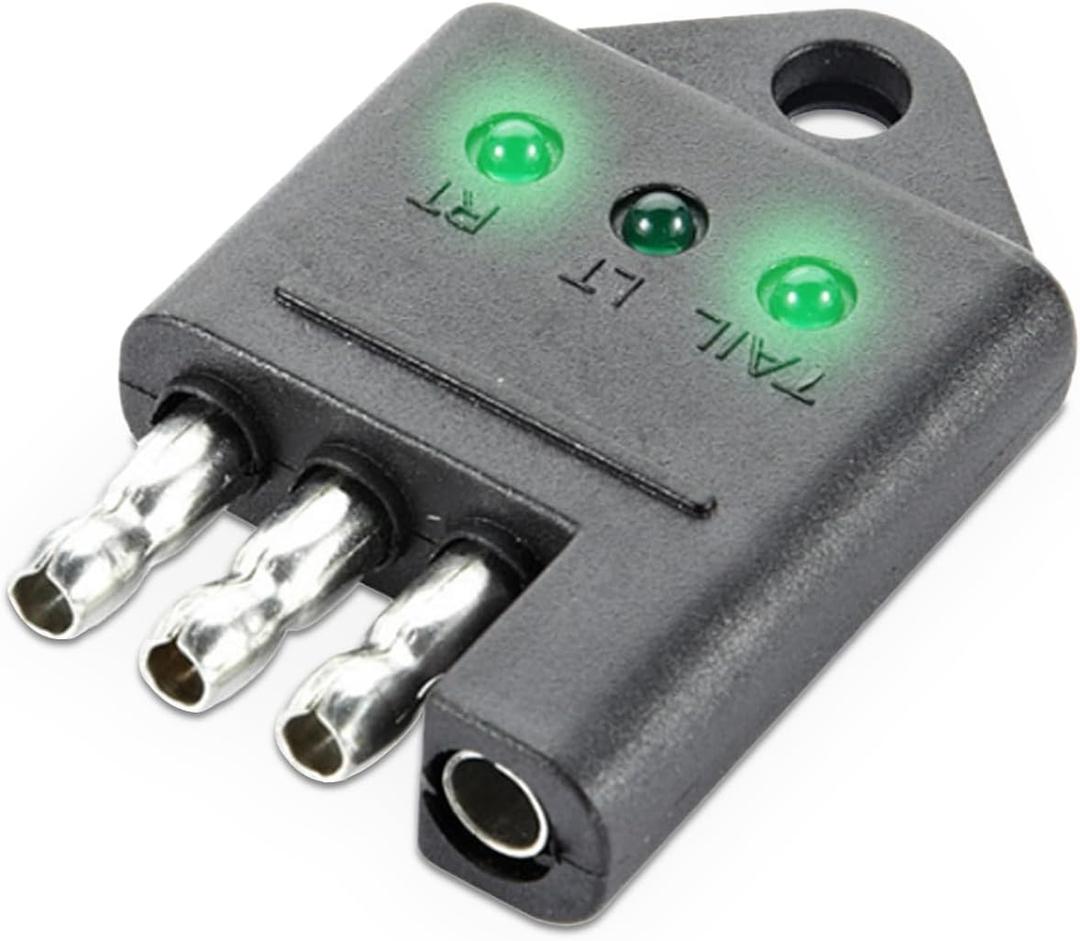 4 Pin Trailer Plug Tester, 4 Way Flat Trailer Circuit Tester with LED Indicators, Straight Trailer Light Wiring Testers, Trailer Tester Connector for Turn Signal Tail Lights Trouble Shooter (1 Pack)