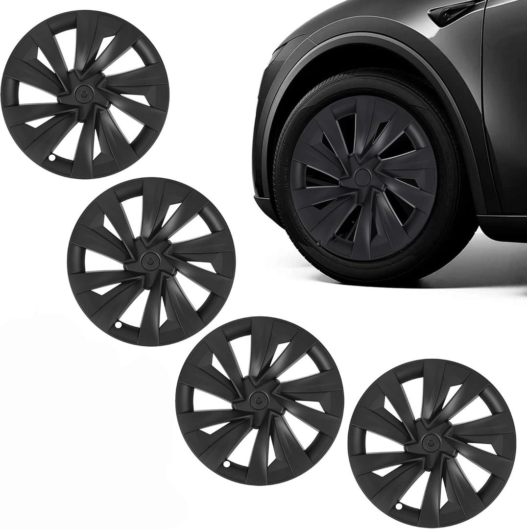 19 Inch Tesla Model Y Wheel Covers Suitable for Juniper Crossflow 2025 2026, 4PCS Vortex Style Premium Hubcaps, Hub Protection Accessory, Not Compatible with Tesla Y 2021-2024