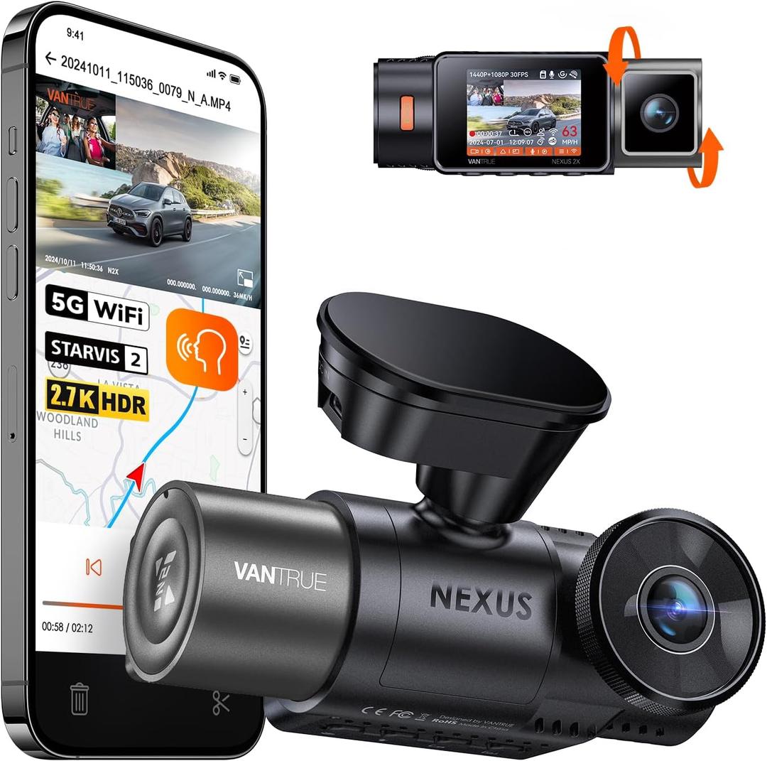 Vantrue N2X 2.7K Dash Cam Front and Inside, 5G WiFi Dual Dash Camera for Car with HDR IR Night Vision, STARVIS 2, GPS, 2.5K/60FPS, G-Sensor, 24/7 Parking Mode, Voice Control