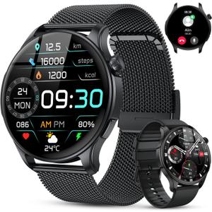 Smart Watch for Men Women Fitness: Make Answer Call Waterproof Digital Mens Watches Running Pedometer Smartwatch Android Phone iPhone Samsung Compatible Sleep SpO2 Heart Rate Monitor Step Tracker (Black)