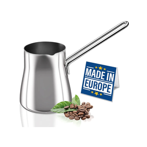 Crystalia Turkish Coffee Pot 18/10 Stainless Steel, Stove Top Tea Maker, Milk Warmer, Greek Arabic Coffee Cezve Briki, 15 oz (Silver, Small)