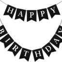 Black Happy Birthday Banner - Black Hanging Backdrop Sign With White Letters, Happy Birthday Sign Bunting Decorations For Men Women Kids Baby Shower Party Supplies (13pcs)