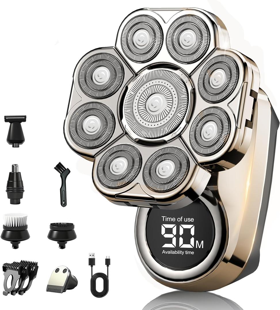 2025 New Bawldy 9.0 Shaver, Bawldy Pro Head Shaver, 9D Floating Blade Heads, Intelligent LED Display IPX7 Waterproof Wet Dry Shaving, Rechargeable Cordless Razor (1 Set Silver)