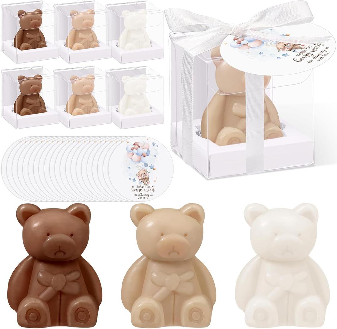 Geosar 36 Pack Wedding Favors Bear Soap Gift with Thank You Cards and Boxes for Baby Shower Decoration Guest Gift Engagement Party Bridal Favors Supplies(White Brown)