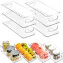 mDesign Plastic Long Stackable Storage Organizer Container, Organization Bin w/Handles for Kitchen, Pantry, Fridge, Freezer, Cabinet, Perfect to Hold Breast Milk - Ligne Collection - 4 Pack, Clear