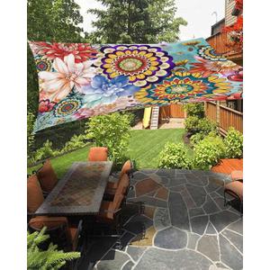 Sun Shade Sail 6.5'x10' Boho Floral Rectangle Sun Shade Sails Canopy Waterproof Mandala Flowers Plant Outdoor Sunshades Sand UV Block Cover Shade Cloth for Patio Backyard Garden Deck Porch Lawn