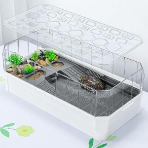 Turtle Habitat Spacious Turtle Tank Kit with Rain Shower Filter SPA & Easy Drain - Perfect for Baby Turtles, Red Eared Sliders Tortoises White, 25.69.413 Inch