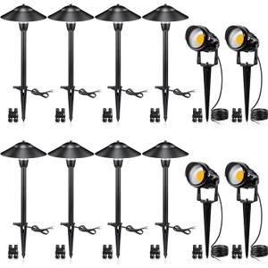 SUNVIE LED Low Voltage Landscape Lighting 12V Landscape Lighting Kit with Connectors, Low Voltage Pathway Lights with Spotlights Aluminum Pathway Lights Wired Waterproof for Patio Yard Garden, 12 Pack