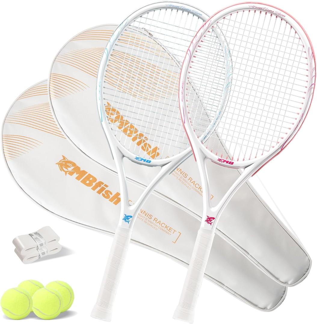 Tennis Rackets - Super Value Set with Pre-Strung, Comfortable Handle, 27'' Tennis Racquet for Beginner, Includes 4 Tennis Balls, 2 Overgrips and 2 Tennis Bag