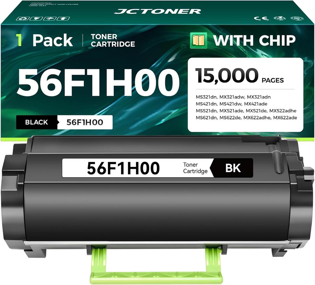56F1H00 Toner Cartridge Black with Chip Compatible Replacement for MS321dn MS421dn MS421dw MS521dn MS621dn MS622de MX321adn MX321adw MX421ade MX521ade MX521de MX522adhe MX622ade MX622adhe Printer Ink