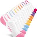 Comfoex 12 Pairs Girls No Show Socks Cotton Non Slip Mesh Low Cut Ankle Invisible Kids Socks With Grips (S)