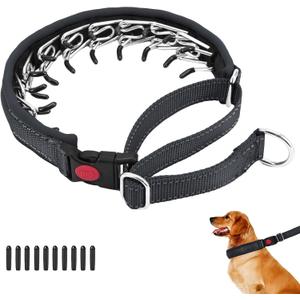 Martingale No Pull Dog Collar for Large Medium Small Dogs, Heavy Duty Nylon Reflective Adjustable Anti Pull Slip Collar with Buckle for Training Walking M Black Black