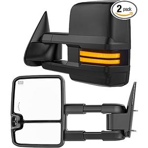 Smoked Lens Sequential Signal Tow Mirrors Compatible with 2007-2021 Toyota Tundra & 2008-2017 Toyota Sequoia, Heated Extended Trailer Towing Side Mirror w/Backup Light(w/o BSM), Black Housing