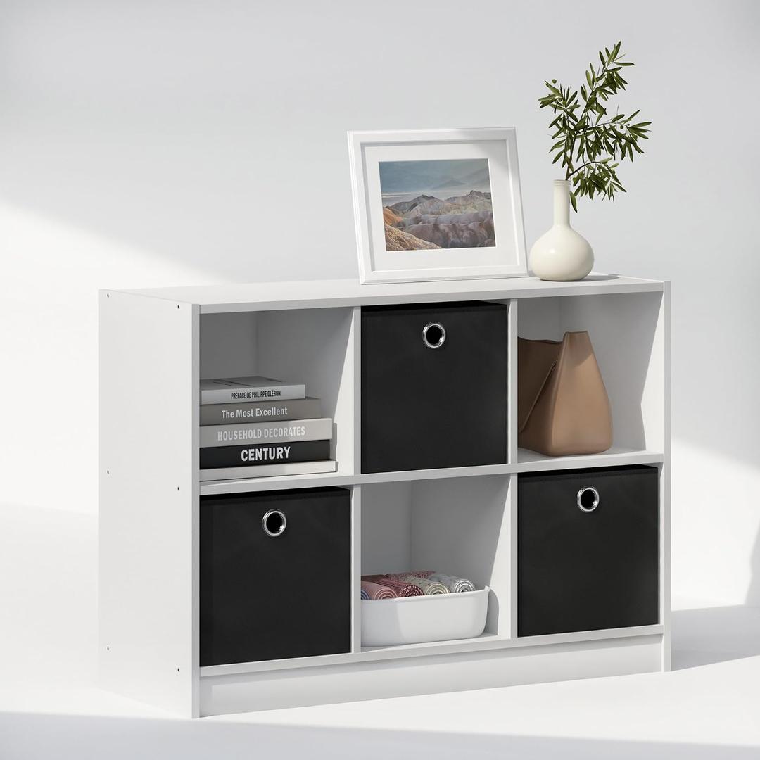 Furinno Cubic Closet Organizers and Storage, 6-Cube Closet Organizer with Bins, Open Shelf Storage, for Wardrobe, Bedroom, Living Room, White, 11.9 x 31.6 x 23.6 inches
